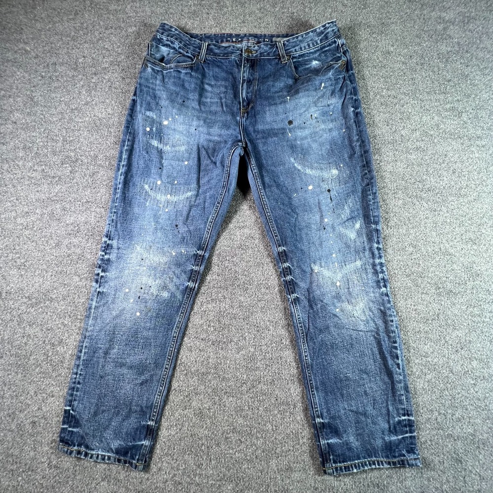 Sean John Athlete Jeans Men's 40x32 Blue Denim Paint Splatter Tapered Distressed